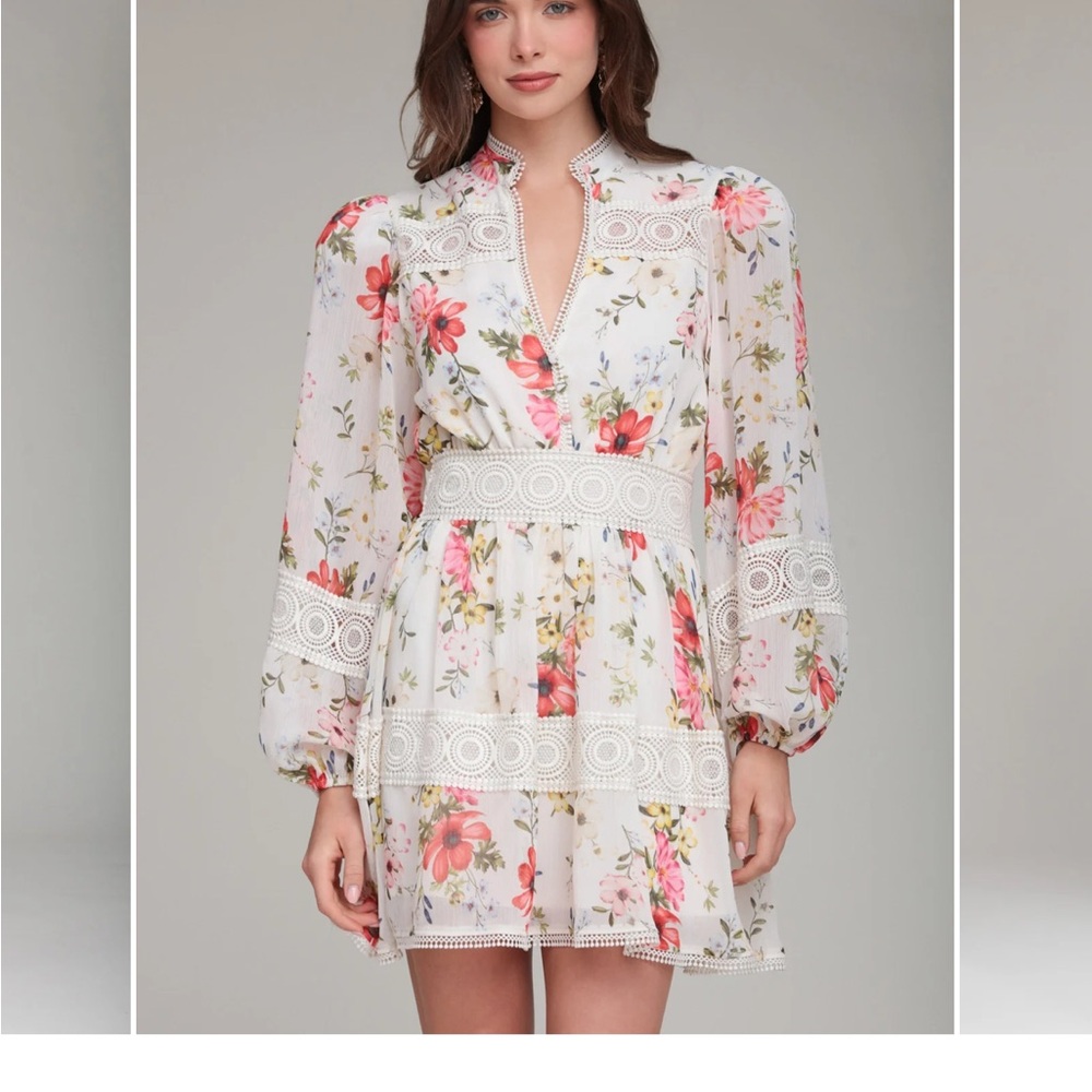 Avec Les Filles Floral Long Sleeve Dress